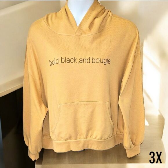 Black History Month Tops - BLACK History Month Plus Size BOLD, BLACK BOUGIE Yellow Hooded Sweatshirt 3X